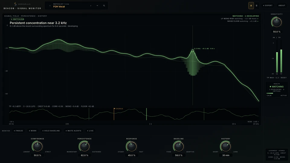 Beacon Signal Monitor — full interface, reference render
