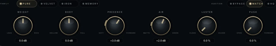 Luster EQ / The controls — interface capture