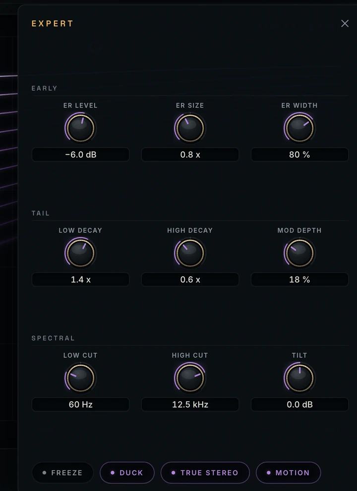 Starveil Reverb expert controls — reference render